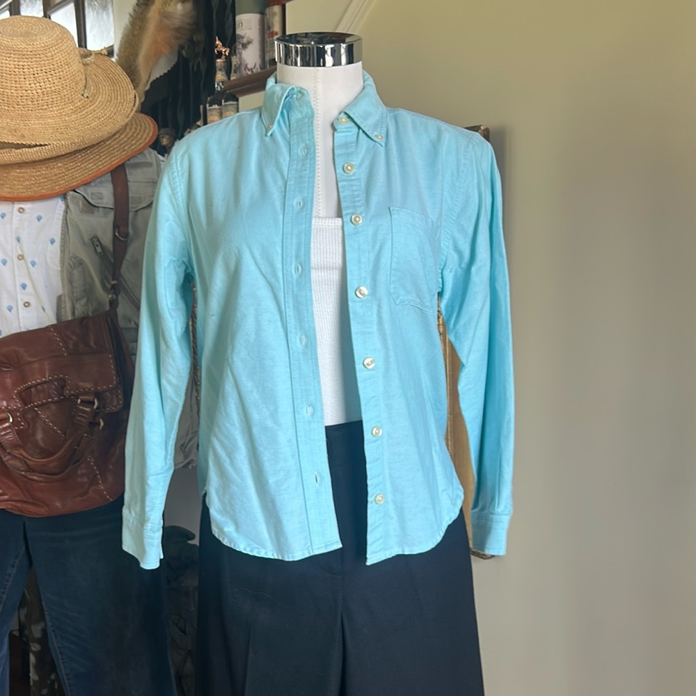 Talbots Sz XSP Heavy Cotton Button Down Ladies Shirt Robins Egg Blue EUC
